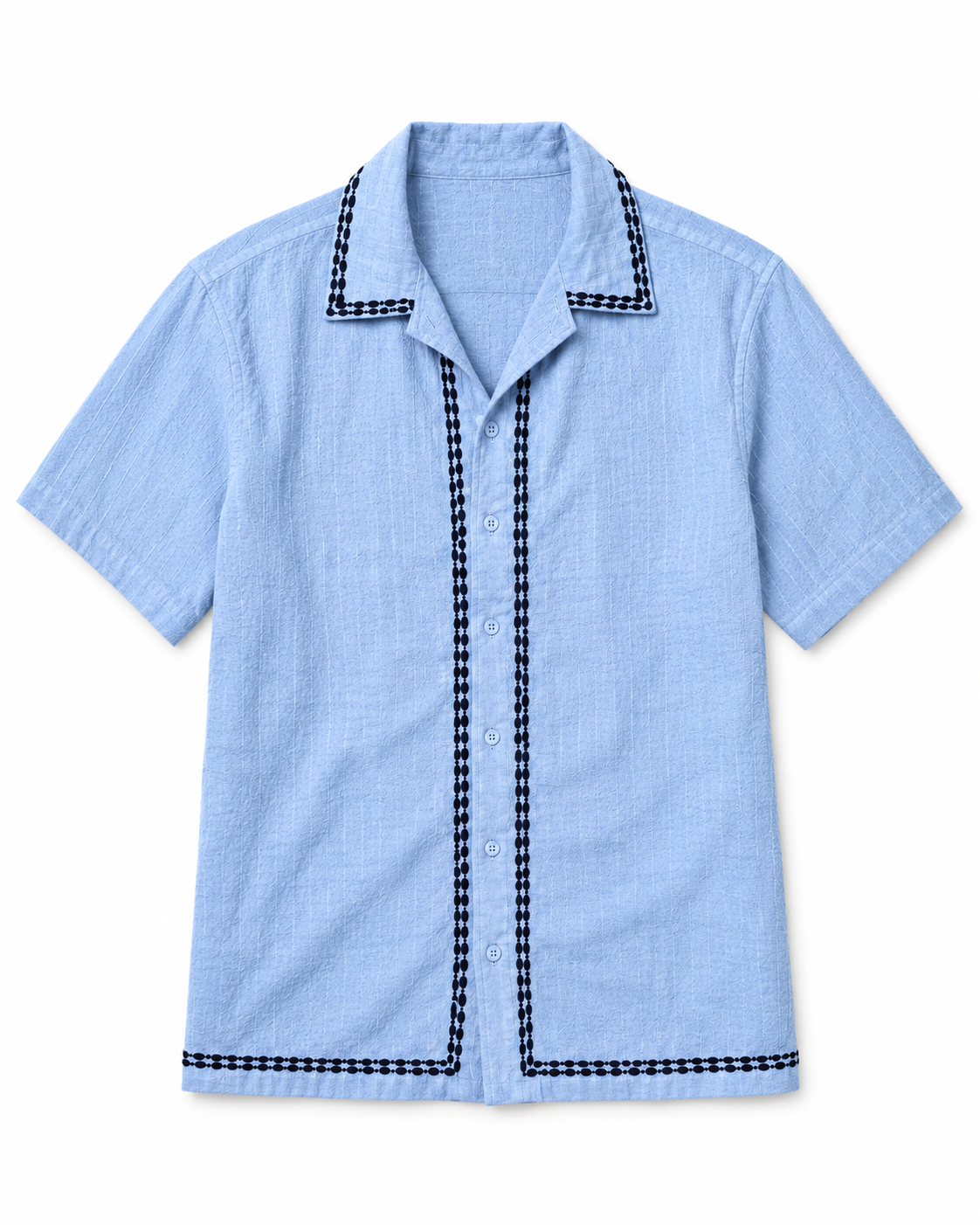 Men's Bron Short Sleeve Linen Shirt with Panel Embroidery