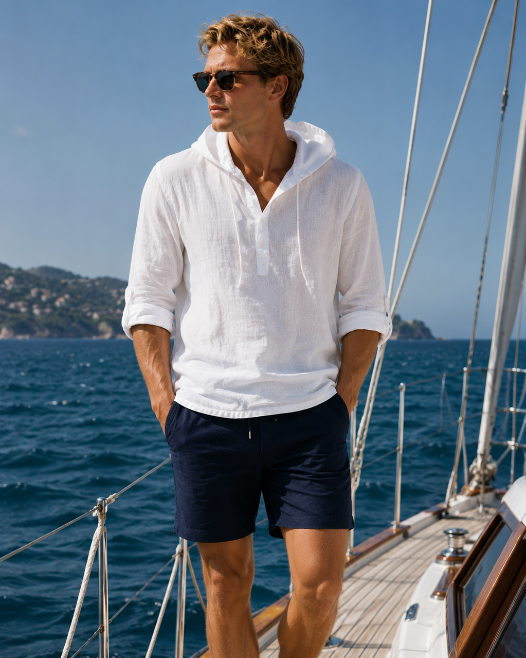 Men's Venice Beach Solid Linen Hoodies